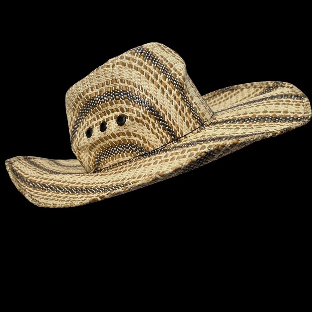 Ariat Youth Punchy Straw Cowboy Hat Tan Brown Striped Western Size Large *